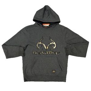 Realtree Men’s Hoodie Heather Gray Camo Antler Logo Pullover Sweatshirt Medium